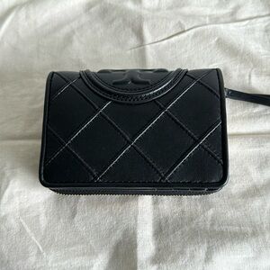 Tory Burch Black Quilted Leather Fleming Bi-Fold Wallet